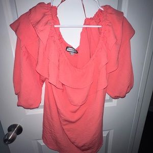 Coral off the shoulder ruffle top